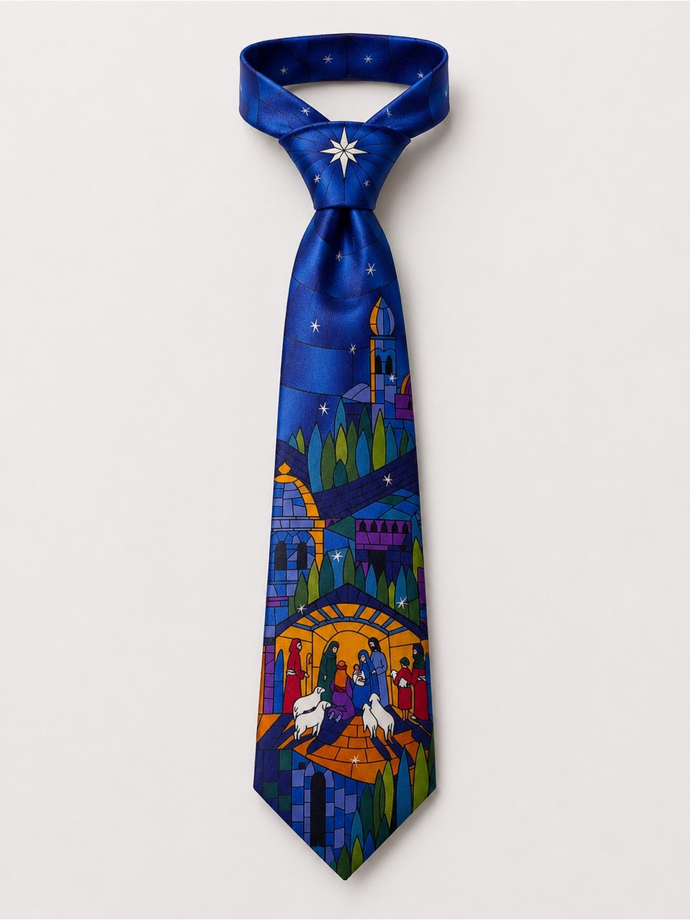 Men’s Blue Nativity Pattern Tie - Christmas/Noel/Holiday